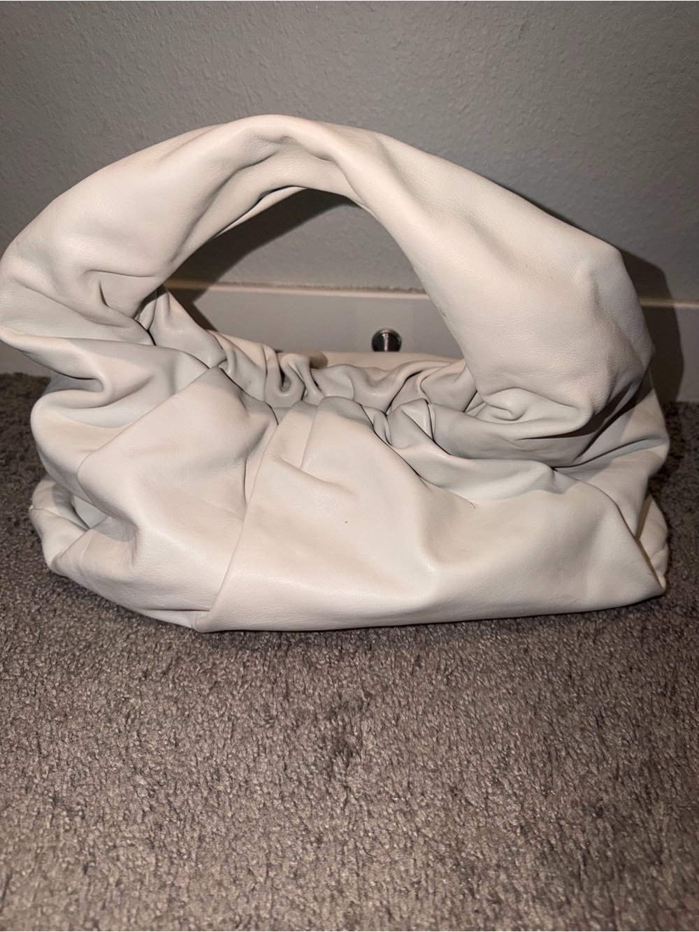 Bottega Veneta Cream Gathered Leather Shoulder Bag